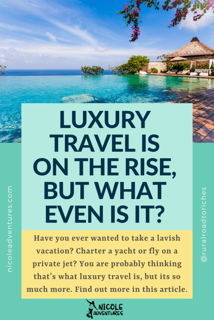According to experts, luxury travel is trending with even younger crowds. Find out what is considered luxury in the travel world here. Image of a luxury hotel poolside resort near the ocean.