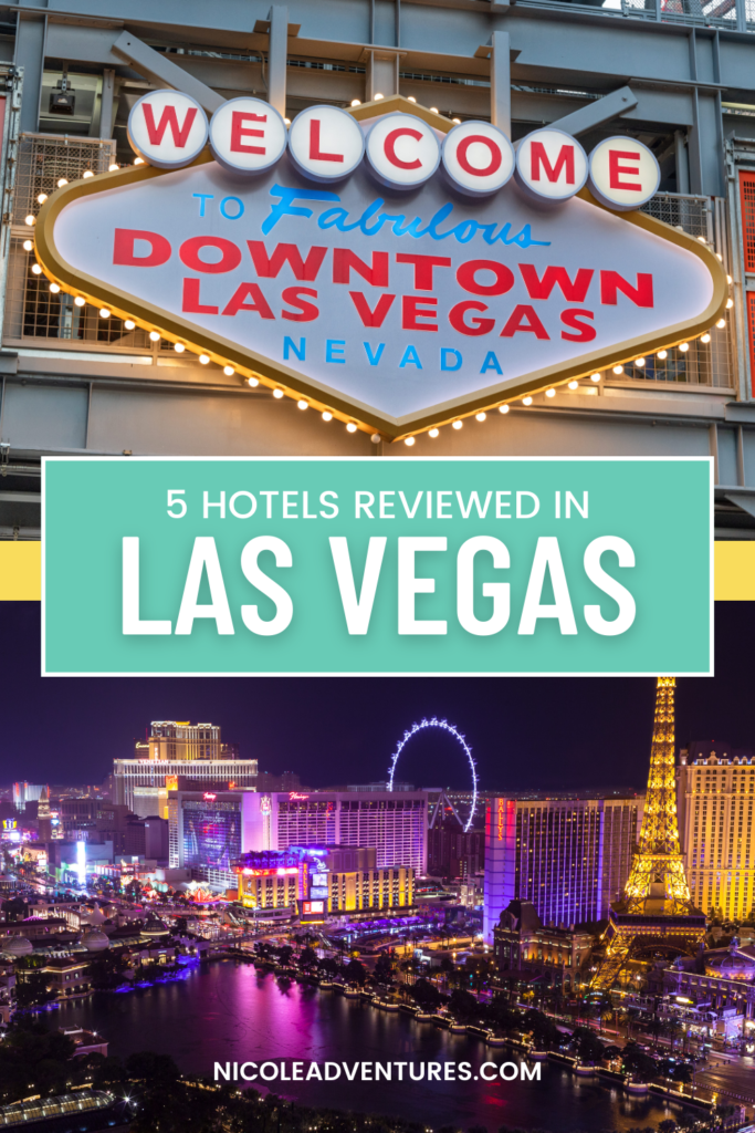 5 Hotels reviewed in Las Vegas. Photo is of the Las Vegas Strip and the Welcome to Las Vegas Sign