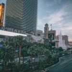 Las Vegas Boulevard during sunset.