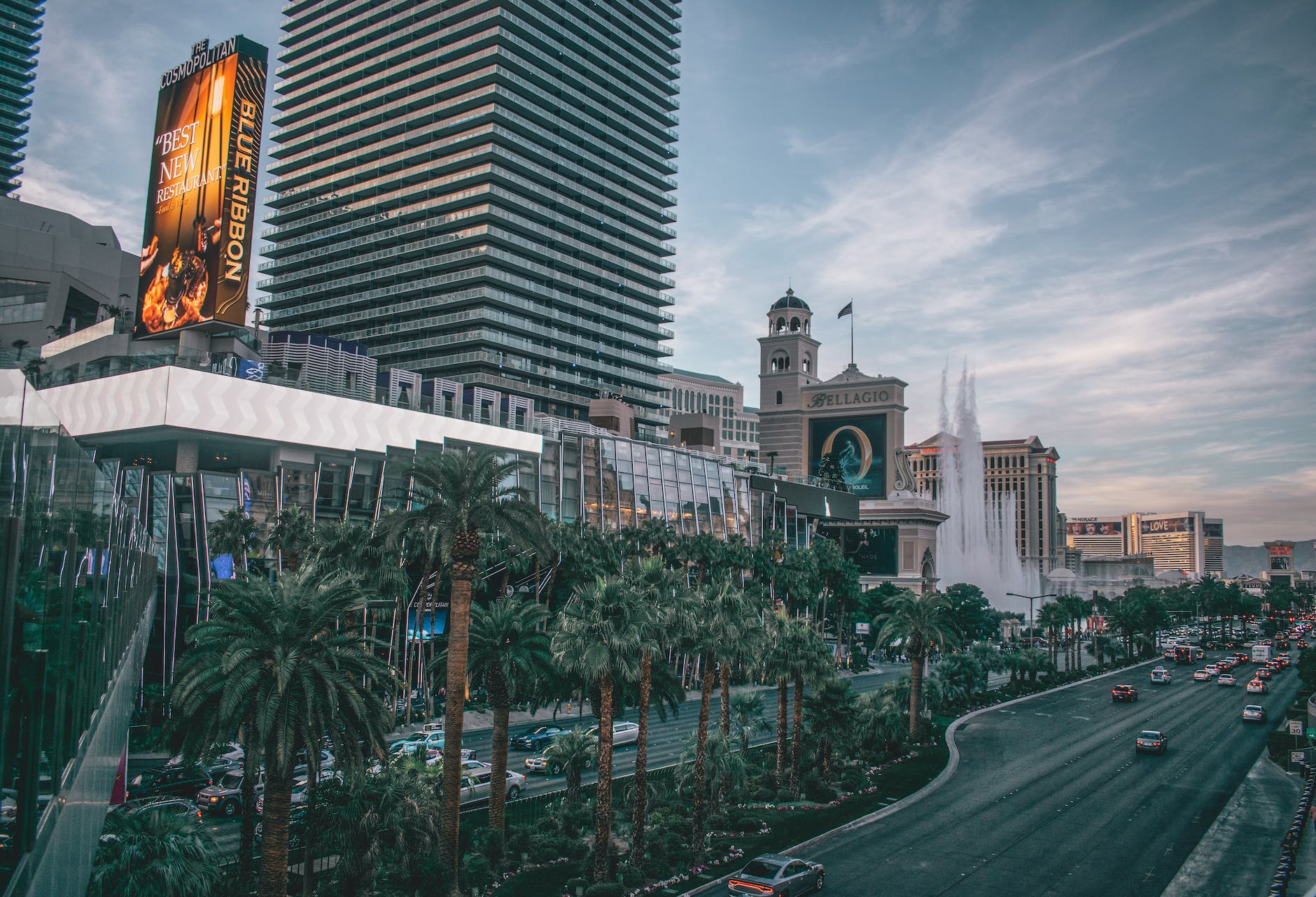 Las Vegas Boulevard during sunset.